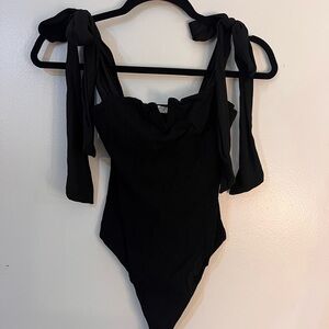 Free People Black Whimsy Tie Strap Bodysuit